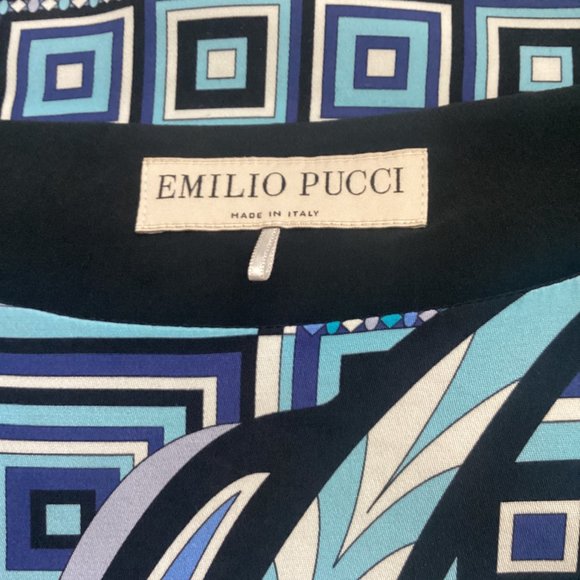 EMILIO PUCCI 100% SILK GEOMETRIC ABSTRACT PRINT LONG SLEEVE SHIFT DRESS SZ 40 - Picture 3 of 8